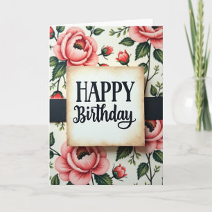 Tarjeta de cumpleaños floral texturizada