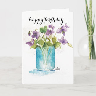 Tarjeta de cumpleaños floral violeta