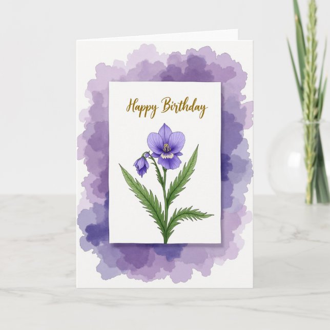 Tarjeta de cumpleaños floral violeta (Anverso)