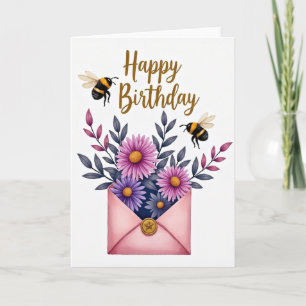 Tarjeta de cumpleaños floral vívida