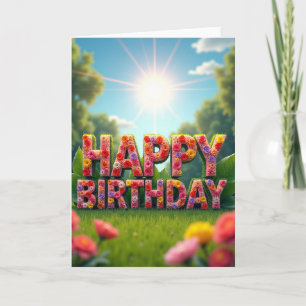 Tarjeta de cumpleaños floreada vibrante
