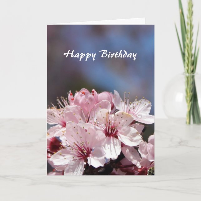 Tarjeta de cumpleaños flores de cerezo rosadas (Anverso)