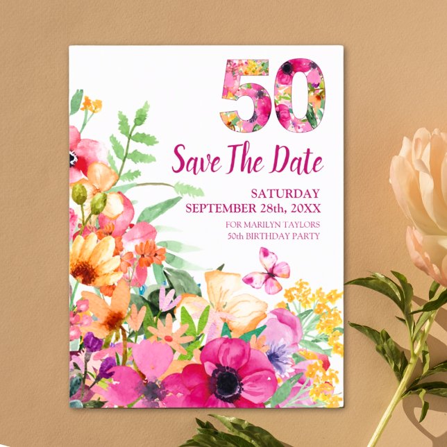 Tarjeta de cumpleaños flores fecha de ahorro de 50 (Subido por el creador)