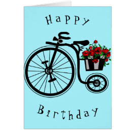 Tarjeta de cumpleaños Flores románticas Bicicleta 
