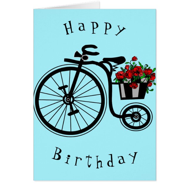Tarjeta de cumpleaños Flores románticas Bicicleta  (Frente)
