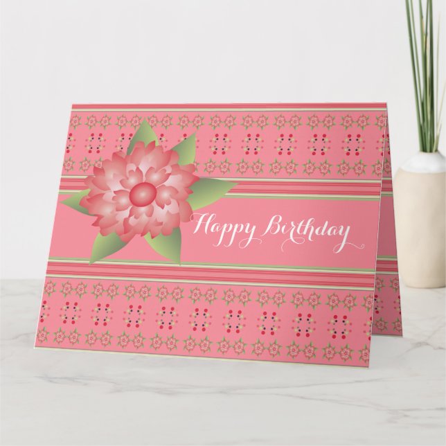 Tarjeta de cumpleaños florida rosa (Anverso)