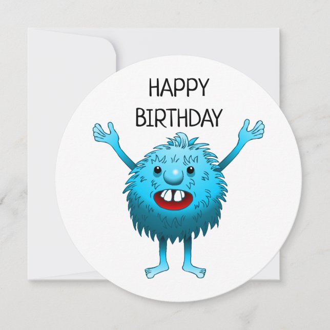 Tarjeta de cumpleaños Fluffy Cute Monster (Anverso)