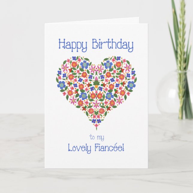 Tarjeta de cumpleaños Folk Art Floral Heart para F (Anverso)