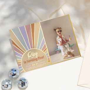 Tarjeta de Cumpleaños Foto Boho Sol Groovy con Hol