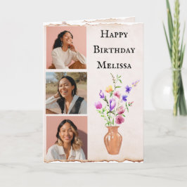 Tarjeta de cumpleaños fotográfica con flores acuát
