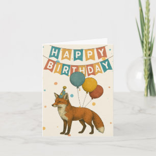 Tarjeta de cumpleaños Fox - animal Fiesta con glob