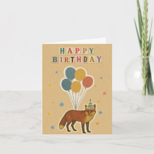 Tarjeta de cumpleaños Fox en fondo Kraft