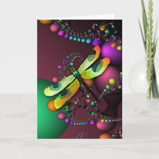Tarjeta de cumpleaños Fractal Dragonfly (Anverso)