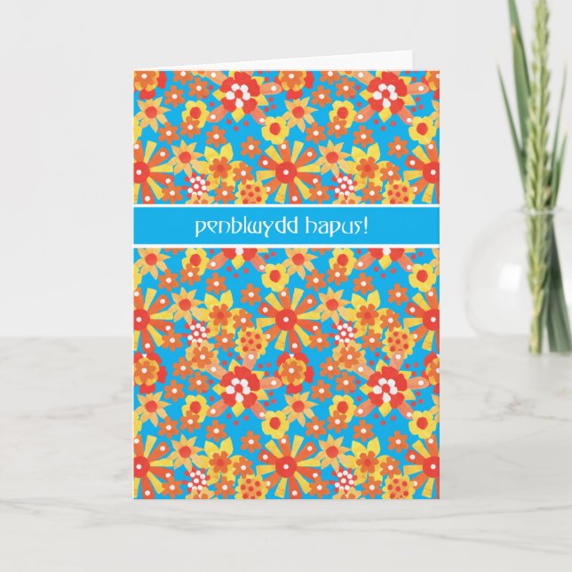 Tarjeta de cumpleaños Galés, flores del naranja de (Anverso)