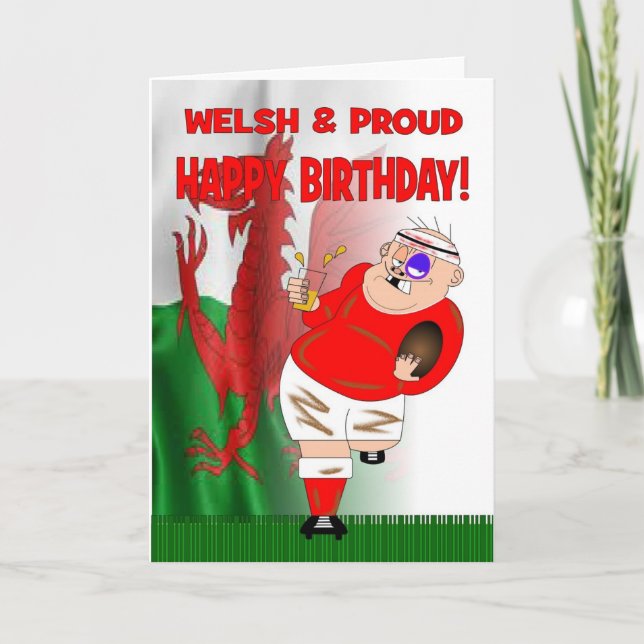 Tarjeta de cumpleaños Gales y Orgullosos Beer Rugb (Anverso)