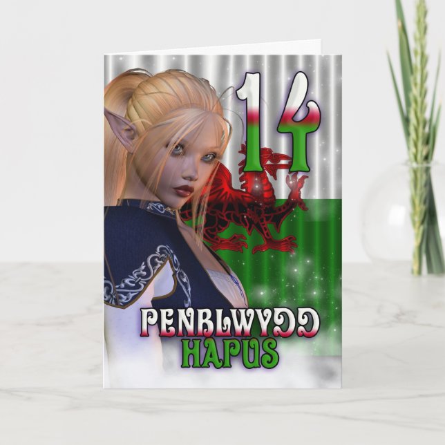 Tarjeta de cumpleaños galesa, Penblwydd Hapus 14 (Anverso)
