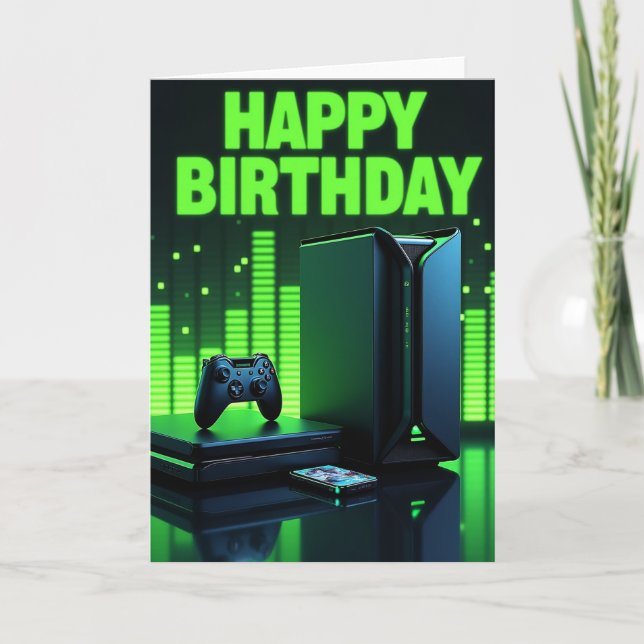 Tarjeta de cumpleaños Gamers Neon (Anverso)
