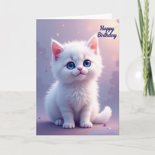 Tarjeta de cumpleaños gatito esponjoso dulce (Anverso)