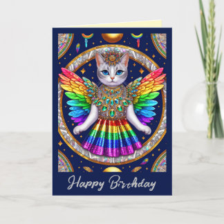 Tarjeta de cumpleaños | Gato Ángel Orgullo Arcoíri