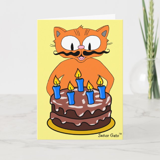 Tarjeta de Cumpleaños Gato de Dibujos Animados Big (Anverso)