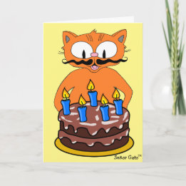 Tarjeta de Cumpleaños Gato de Dibujos Animados Big