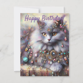 Tarjeta de cumpleaños Gato Gris Largo de Pelo Joya