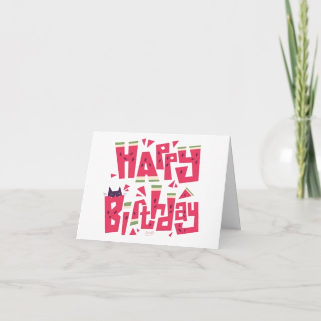 Tarjeta de cumpleaños gato sandía (Anverso)