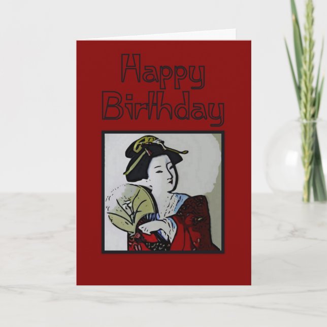 Tarjeta de cumpleaños Geisha Happy (Anverso)
