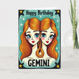 Tarjeta de cumpleaños gemela con arte alegre