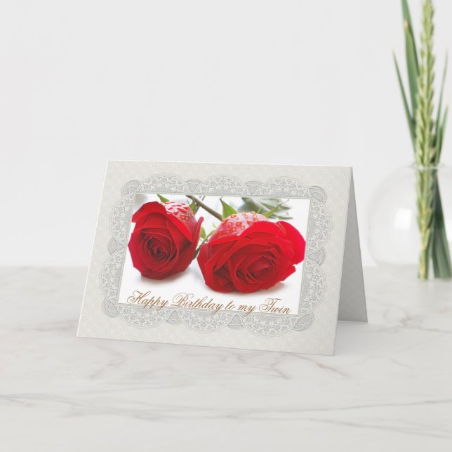 Tarjeta de cumpleaños gemela de dos rosas rojos (Anverso)