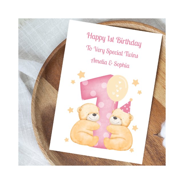 Tarjeta de cumpleaños gemelas ositos de lunares 1e (Subido por el creador)