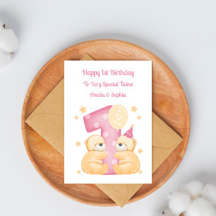 Tarjeta de cumpleaños gemelas ositos de lunares 1e