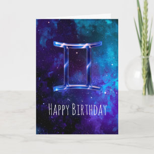 Tarjeta de cumpleaños Gemini Blue Space
