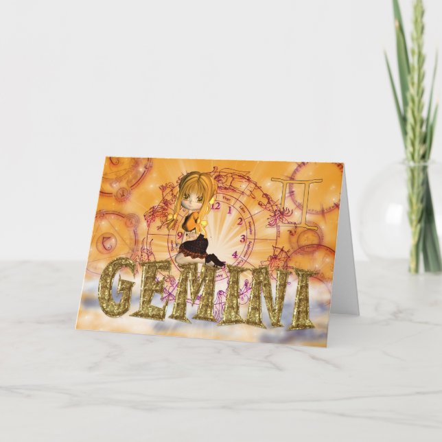 Tarjeta de cumpleaños Gemini linda (Anverso)