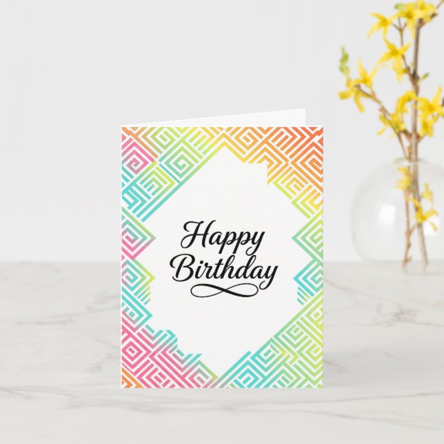Tarjeta de cumpleaños geométrica arcoíris personal (flor amarilla)