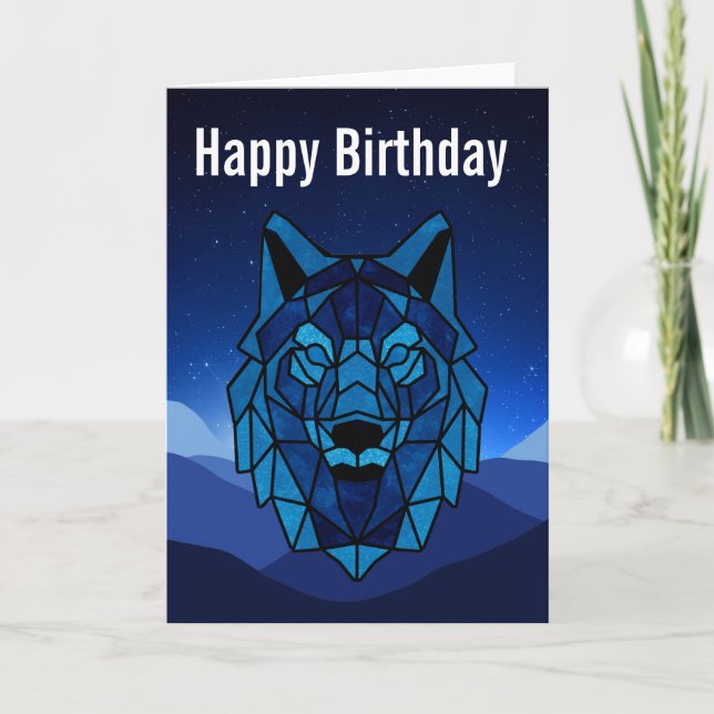 Tarjeta de cumpleaños Geométrica Blue Wolf (Anverso)