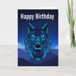 Tarjeta de cumpleaños Geométrica Blue Wolf
