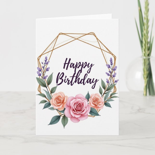 Tarjeta de cumpleaños geométrica floral (Anverso)