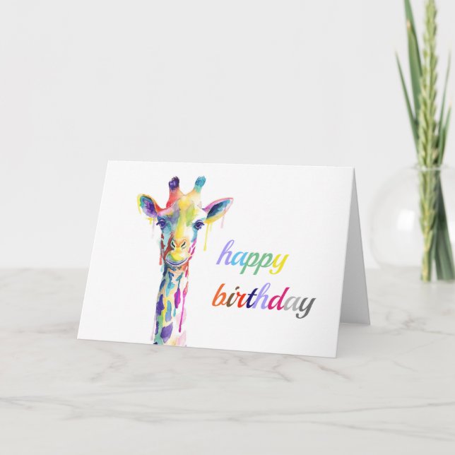 Tarjeta de cumpleaños - Girafa colorida (Anverso)