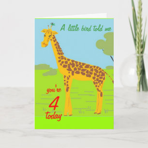 Tarjeta de cumpleaños Giraffe 4 hoy