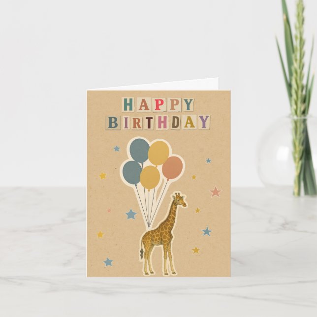 Tarjeta de cumpleaños Giraffe - Estilo Retro Colla (Anverso)