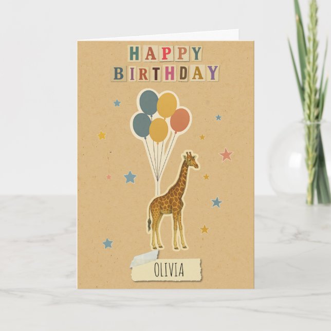 Tarjeta de cumpleaños Giraffe - Nombre personaliza (Anverso)