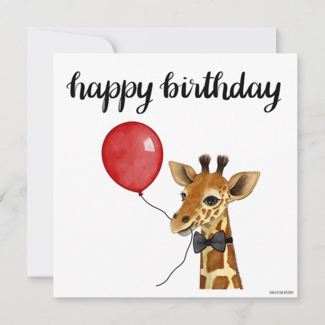 Tarjeta de cumpleaños Giraffe pintada a mano (Anverso)