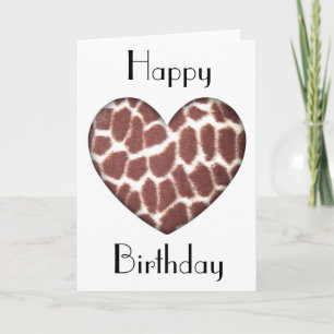 Tarjeta de cumpleaños Giraffe Print Heart