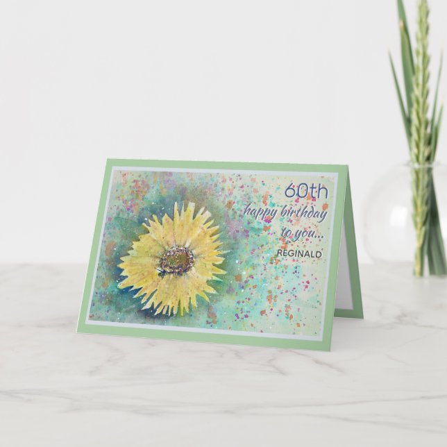 Tarjeta de cumpleaños girasol personalizada 60 (Anverso)