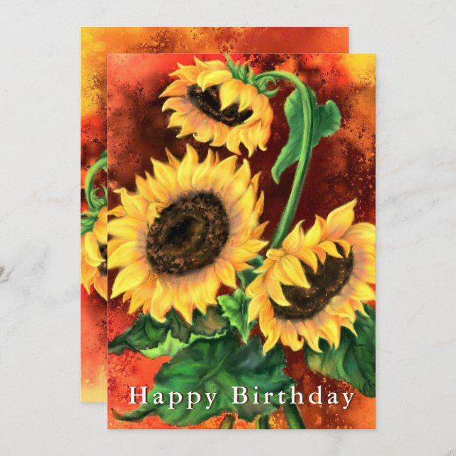 Tarjeta de cumpleaños girasol - Pintura (Anverso / Reverso)