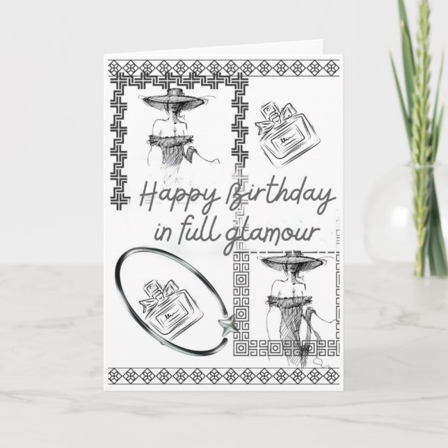 Tarjeta de cumpleaños Glam de moda Elegante negro  (Anverso)