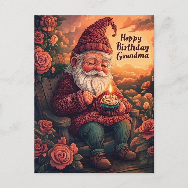 Tarjeta de cumpleaños Gnome para la abuela (Anverso)