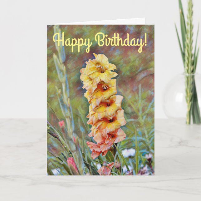 Tarjeta de cumpleaños Gold Gladiolus Flower Art Ga (Anverso)