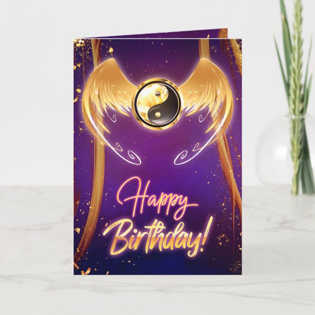 Tarjeta de cumpleaños Golden Mystic Purple Yin Yan (Anverso)